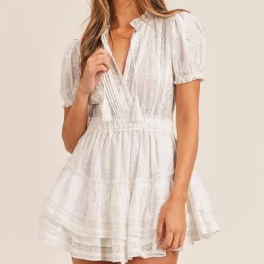 Mable white eyelet mini ruffle dress